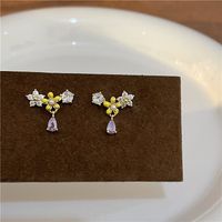 Simple Style Star Heart Shape Flower Copper Plating Inlay Zircon Earrings Ear Studs 1 Pair sku image 7