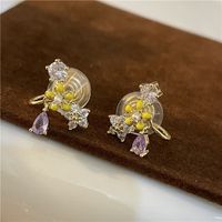Simple Style Star Heart Shape Flower Copper Plating Inlay Zircon Earrings Ear Studs 1 Pair sku image 11