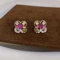 Simple Style Star Heart Shape Flower Copper Plating Inlay Zircon Earrings Ear Studs 1 Pair sku image 19