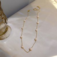 Simple Style Round Alloy Freshwater Pearl Plating Gold Plated Women's Necklace sku image 2