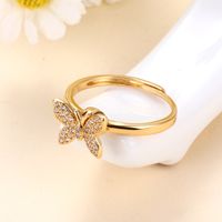 Retro Butterfly Brass Plating Inlay Zircon 24k Gold Plated Rings main image 4