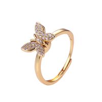 Retro Butterfly Brass Plating Inlay Zircon 24k Gold Plated Rings sku image 1