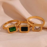 Vintage Style Rectangle Stainless Steel Plating Inlay Zircon 18k Gold Plated Rings main image 1