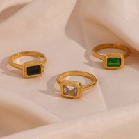 Vintage Style Rectangle Stainless Steel Plating Inlay Zircon 18k Gold Plated Rings main image 2