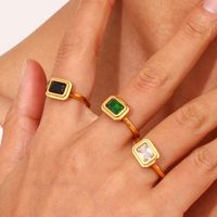 Vintage Style Rectangle Stainless Steel Plating Inlay Zircon 18k Gold Plated Rings main image 4