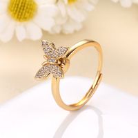 Retro Butterfly Brass Plating Inlay Zircon 24k Gold Plated Rings main image 1