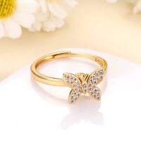 Retro Butterfly Brass Plating Inlay Zircon 24k Gold Plated Rings main image 2
