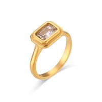 Vintage Style Rectangle Stainless Steel Plating Inlay Zircon 18k Gold Plated Rings sku image 1