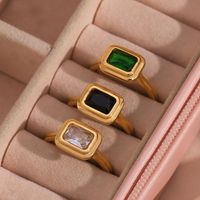 Vintage Style Rectangle Stainless Steel Plating Inlay Zircon 18k Gold Plated Rings main image 3