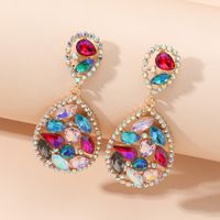 Wholesale Jewelry 1 Pair Luxurious Water Droplets Alloy Artificial Rhinestones Glass Drop Earrings main image 8