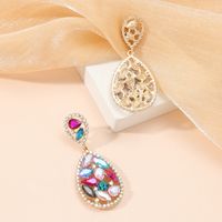 Wholesale Jewelry 1 Pair Luxurious Water Droplets Alloy Artificial Rhinestones Glass Drop Earrings main image 7