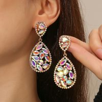 Wholesale Jewelry 1 Pair Luxurious Water Droplets Alloy Artificial Rhinestones Glass Drop Earrings main image 1
