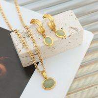 Wholesale Elegant Oval Titanium Steel 18k Gold Plated Natural Stone Earrings Necklace main image 1
