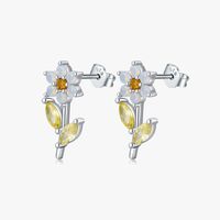 1 Pair Elegant Flower Sterling Silver Plating Inlay Crystal Zircon Rhodium Plated Ear Studs main image 1