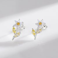 1 Pair Elegant Flower Sterling Silver Plating Inlay Crystal Zircon Rhodium Plated Ear Studs main image 2