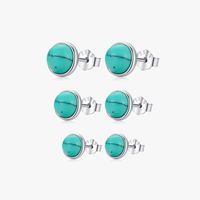 1 Pair Vintage Style Round Sterling Silver Plating Inlay Turquoise Rhodium Plated Ear Studs main image 1