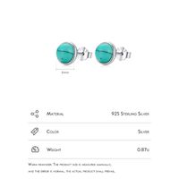 1 Pair Vintage Style Round Sterling Silver Plating Inlay Turquoise Rhodium Plated Ear Studs main image 4