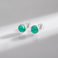 1 Pair Vintage Style Round Sterling Silver Plating Inlay Turquoise Rhodium Plated Ear Studs main image 2