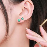 1 Pair Vintage Style Round Sterling Silver Plating Inlay Turquoise Rhodium Plated Ear Studs main image 5