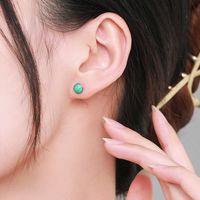 1 Pair Vintage Style Round Sterling Silver Plating Inlay Turquoise Rhodium Plated Ear Studs main image 6