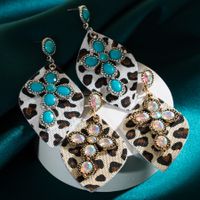 Elegant Retro Cross Leopard Alloy Plating Inlay Turquoise Glass Gold Plated Silver Plated Women's Drop Earrings main image 1