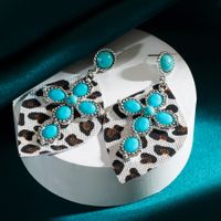 Elegant Retro Cross Leopard Alloy Plating Inlay Turquoise Glass Gold Plated Silver Plated Women's Drop Earrings main image 4