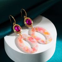 1 Pair Elegant Oval Plating Inlay Alloy Resin Glass Drill Gold Plated Ear Hook main image 3