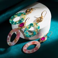 1 Pair Elegant Oval Plating Inlay Alloy Resin Glass Drill Gold Plated Ear Hook main image 1