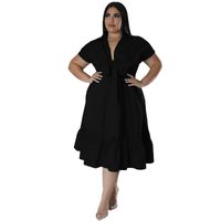 A-line Skirt Elegant Turndown Straps Short Sleeve Solid Color Midi Dress Daily Shopping main image 5