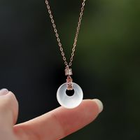 Elegant Round Copper Inlay Rhinestones Jade Rose Gold Plated Silver Plated Pendant Necklace main image 1