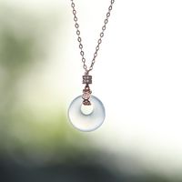 Elegant Round Copper Inlay Rhinestones Jade Rose Gold Plated Silver Plated Pendant Necklace main image 4