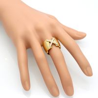 304 Stainless Steel 18K Gold Plated Simple Style Plating Inlay X-Shaped Zircon Rings main image 4