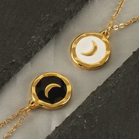 Stainless Steel 18K Gold Plated Hip-Hop Commute Cool Style Enamel Plating Moon Titanium Steel Pendant Necklace main image 5