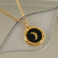Stainless Steel 18K Gold Plated Hip-Hop Commute Cool Style Enamel Plating Moon Titanium Steel Pendant Necklace main image 3
