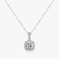 Luxurious Square Sterling Silver Plating Inlay Zircon Rhodium Plated Pendant Necklace main image 6