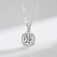 Luxurious Square Sterling Silver Plating Inlay Zircon Rhodium Plated Pendant Necklace main image 3