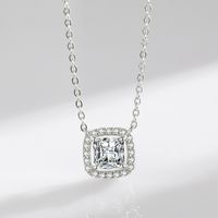 Simple Style Square Sterling Silver Plating Inlay Zircon Rhodium Plated Pendant Necklace main image 3