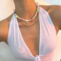 Hawaiian Vacation Bohemian Flower Imitation Pearl Alloy Soft Clay Beaded Layered Women's Layered Necklaces main image 5