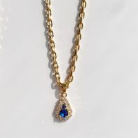 Retro Water Droplets Brass Plating Inlay Artificial Gemstones 18k Gold Plated Necklace sku image 6