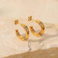 1 Paire Style Moderne Rond Acier Au Titane Placage Incruster Zircon Plaqué Or 18k Des Boucles D'oreilles main image 5