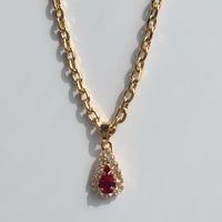 Retro Wassertropfen Messing Überzug Inlay Künstliche Edelsteine 18 Karat Vergoldet Halskette sku image 1