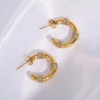 1 Pair Modern Style Round Titanium Steel Plating Inlay Zircon 18k Gold Plated Earrings main image 1