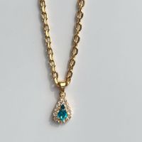 Retro Water Droplets Brass Plating Inlay Artificial Gemstones 18k Gold Plated Necklace sku image 4