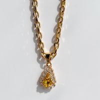 Retro Wassertropfen Messing Überzug Inlay Künstliche Edelsteine 18 Karat Vergoldet Halskette sku image 5