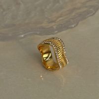 Wholesale Retro Geometric Stainless Steel 18k Gold Plated Zircon Rings main image 3