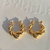 1 Paar Einfacher Stil Twist Titan Stahl Überzug 18 Karat Vergoldet Reif Ohrringe main image 1