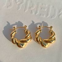 1 Pair Simple Style Twist Titanium Steel Plating 18k Gold Plated Hoop Earrings main image 6