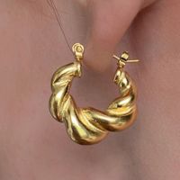1 Pair Simple Style Twist Titanium Steel Plating 18k Gold Plated Hoop Earrings main image 2