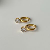 1 Paire Dame Rond Acier Au Titane Placage Incruster Zircon Plaqué Or 18k Des Boucles D'oreilles main image 6