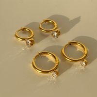 1 Paire Dame Rond Acier Au Titane Placage Incruster Zircon Plaqué Or 18k Des Boucles D'oreilles main image 4